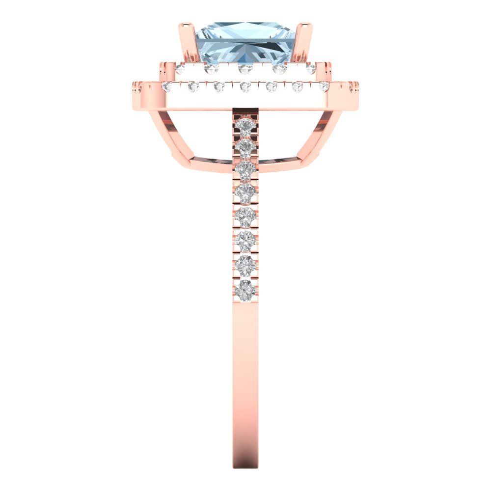 2.07 cttw Zirconia Simulated Blue Diamond Hidden Halo Engagement Ring - Solid Rose Gold (VVS1, Princess Cut,6.5mm)