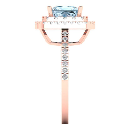 2.07 cttw Zirconia Simulated Blue Diamond Hidden Halo Engagement Ring - Solid Rose Gold (VVS1, Princess Cut,6.5mm)