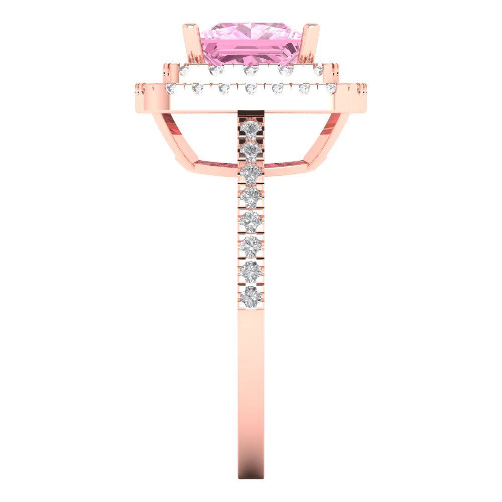 2.07 cttw Zirconia Simulated Pink Diamond Hidden Halo Engagement Ring - Solid Rose Gold (VVS1, Princess Cut,6.5mm)
