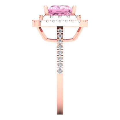 2.07 cttw Zirconia Simulated Pink Diamond Hidden Halo Engagement Ring - Solid Rose Gold (VVS1, Princess Cut,6.5mm)