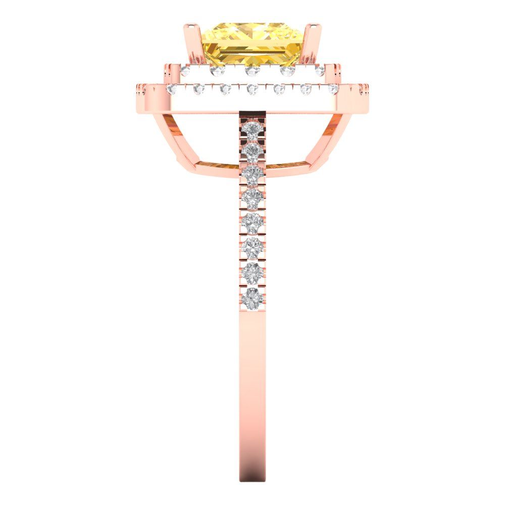 2.07 cttw Zirconia Simulated Yellow Diamond Hidden Halo Engagement Ring - Solid Rose Gold (VVS1, Princess Cut,6.5mm)