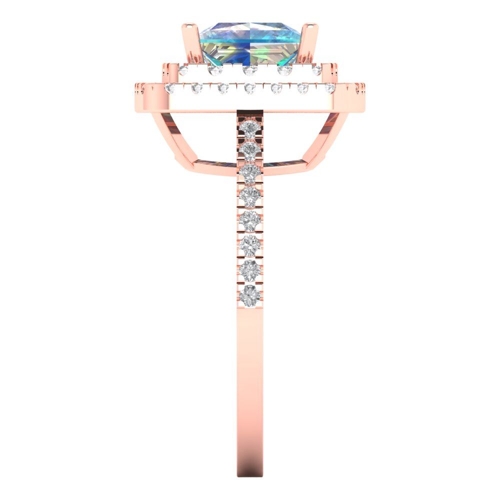 2.07 cttw Blue Moissanite Hidden Halo Engagement Ring - Solid Rose Gold (VVS1, Princess Cut,6.5mm)
