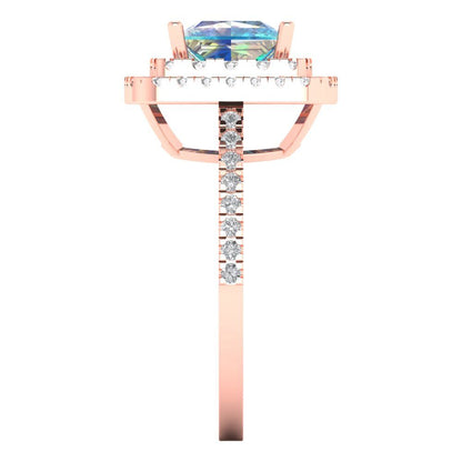 2.07 cttw Blue Moissanite Hidden Halo Engagement Ring - Solid Rose Gold (VVS1, Princess Cut,6.5mm)