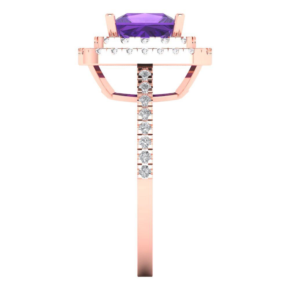 2.07 cttw Natural Amethyst Hidden Halo Engagement Ring - Solid Rose Gold (VVS1, Princess Cut,6.5mm)