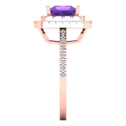 2.07 cttw Natural Amethyst Hidden Halo Engagement Ring - Solid Rose Gold (VVS1, Princess Cut,6.5mm)