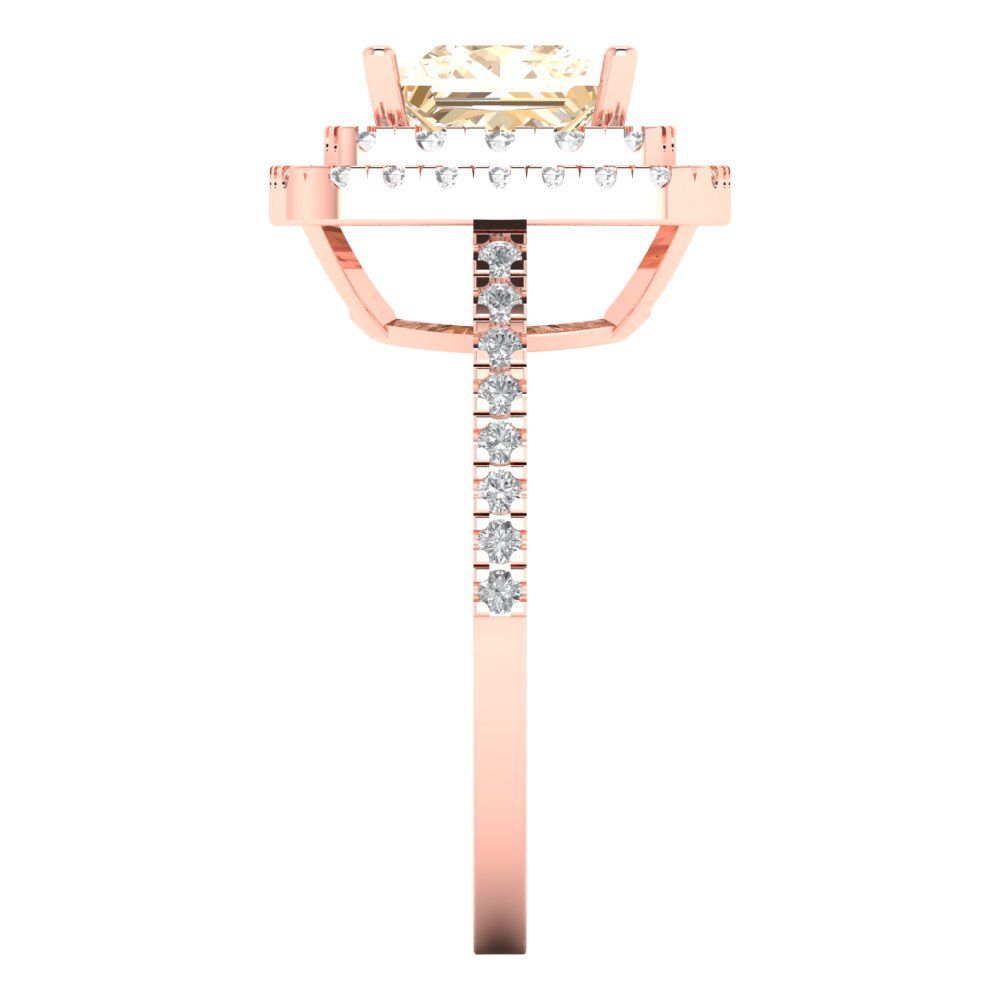 2.07 cttw Natural Morganite Hidden Halo Engagement Ring - Solid Rose Gold (VVS1, Princess Cut,6.5mm)