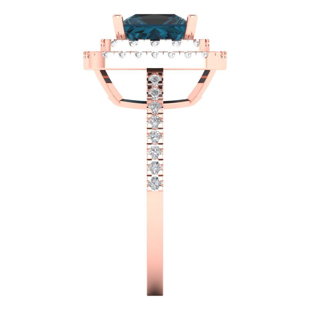 2.07 cttw Natural London Blue Topaz Hidden Halo Engagement Ring - Solid Rose Gold (VVS1, Princess Cut,6.5mm)