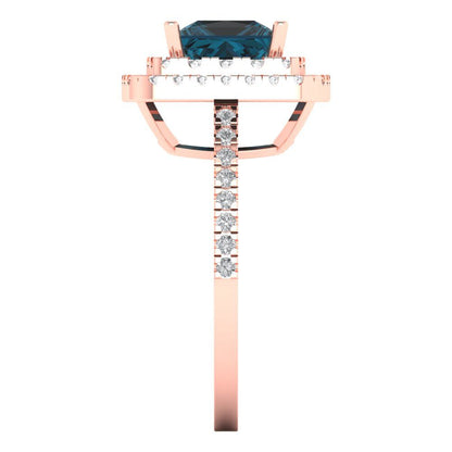 2.07 cttw Natural London Blue Topaz Hidden Halo Engagement Ring - Solid Rose Gold (VVS1, Princess Cut,6.5mm)