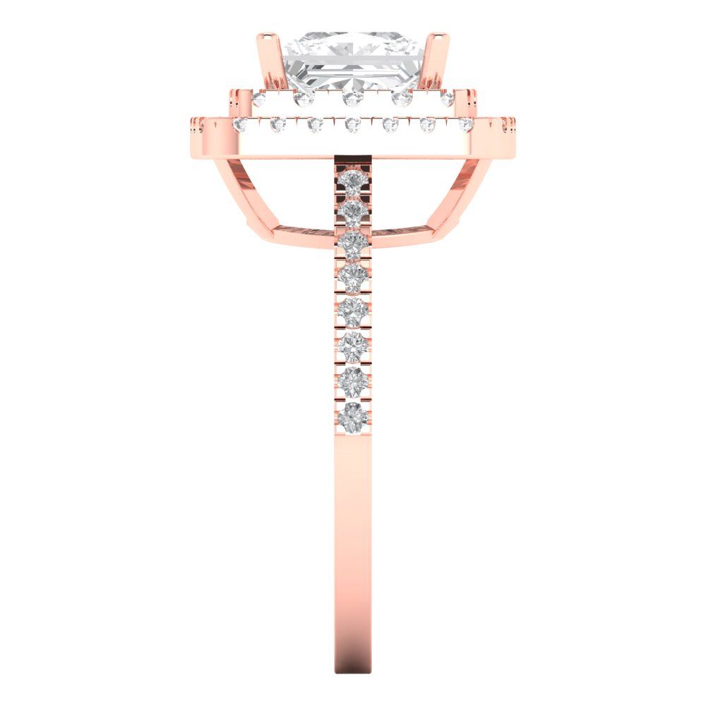2.07 cttw Zirconia Simulated Diamond Hidden Halo Engagement Ring - Solid Rose Gold (VVS1, Princess Cut,6.5mm)