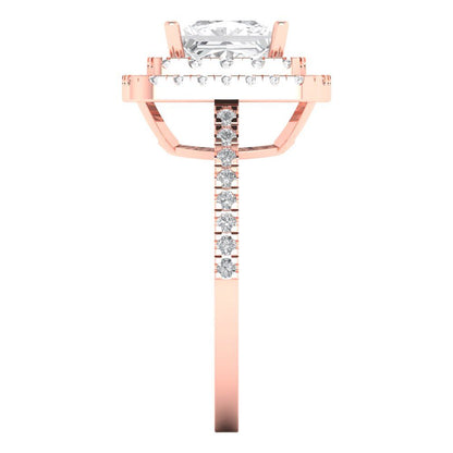 2.07 cttw Zirconia Simulated Diamond Hidden Halo Engagement Ring - Solid Rose Gold (VVS1, Princess Cut,6.5mm)