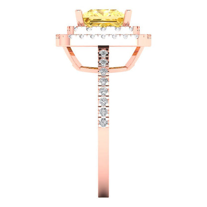 2.07 cttw Natural Citrine Hidden Halo Engagement Ring - Solid Rose Gold (VVS1, Princess Cut,6.5mm)