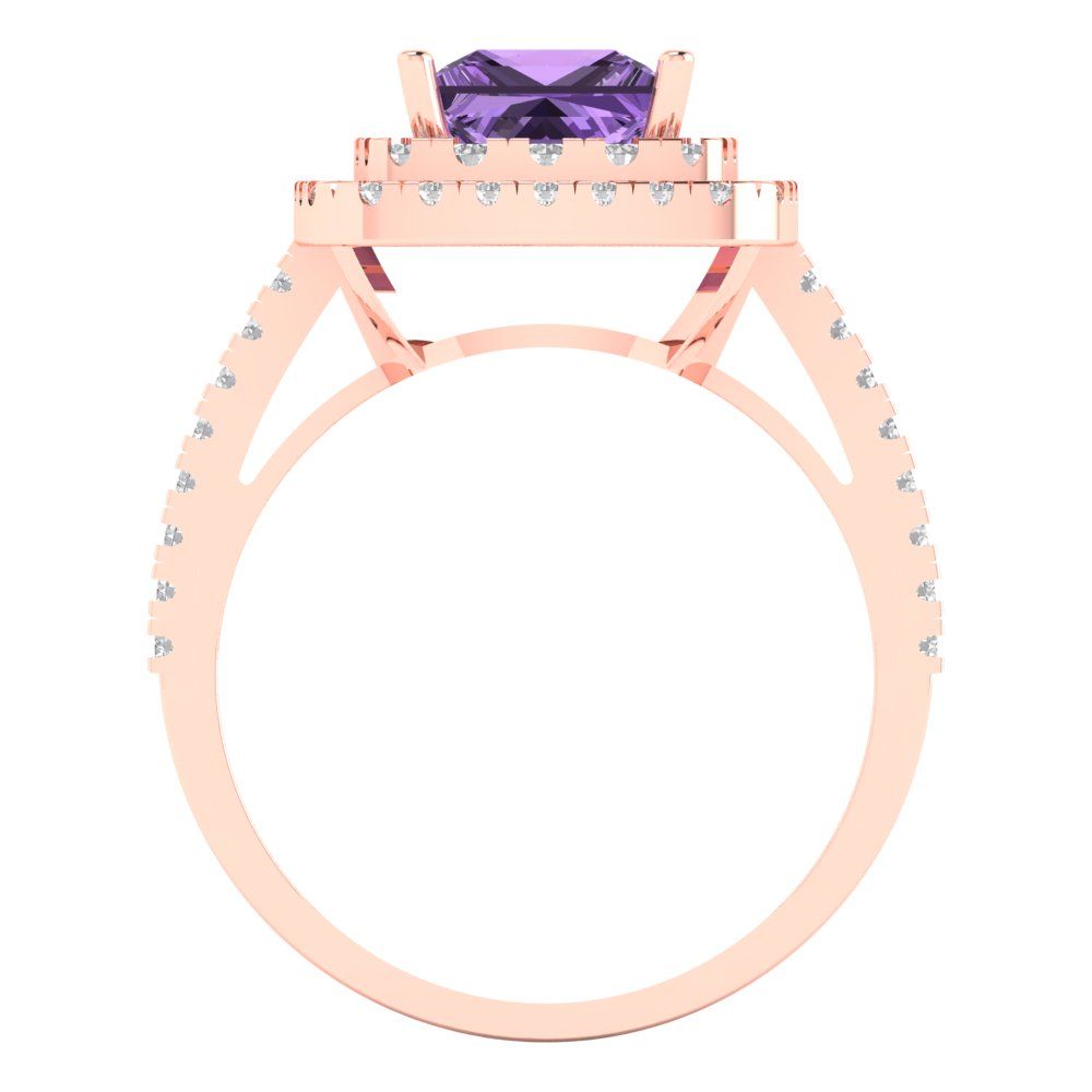 2.07 cttw Simulated Alexandrite Hidden Halo Engagement Ring - Solid Rose Gold (VVS1, Princess Cut,6.5mm)