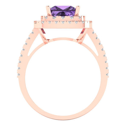 2.07 cttw Simulated Alexandrite Hidden Halo Engagement Ring - Solid Rose Gold (VVS1, Princess Cut,6.5mm)