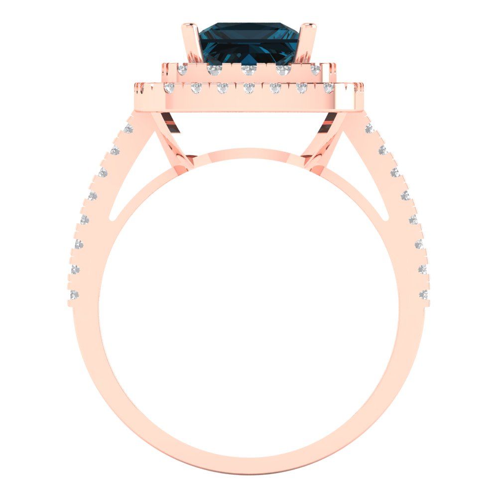 2.07 cttw Natural London Blue Topaz Hidden Halo Engagement Ring - Solid Rose Gold (VVS1, Princess Cut,6.5mm)