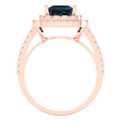 2.07 cttw Natural London Blue Topaz Hidden Halo Engagement Ring - Solid Rose Gold (VVS1, Princess Cut,6.5mm)