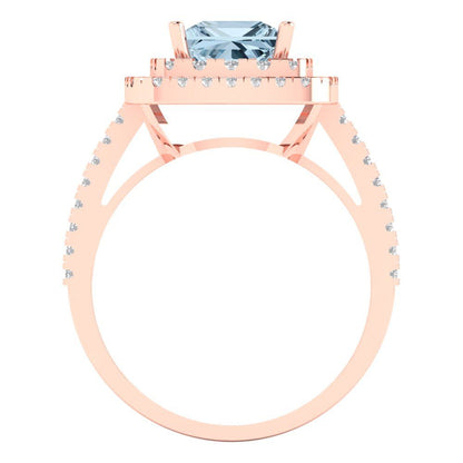 2.07 cttw Natural Sky Blue Topaz Hidden Halo Engagement Ring - Solid Rose Gold (VVS1, Princess Cut,6.5mm)