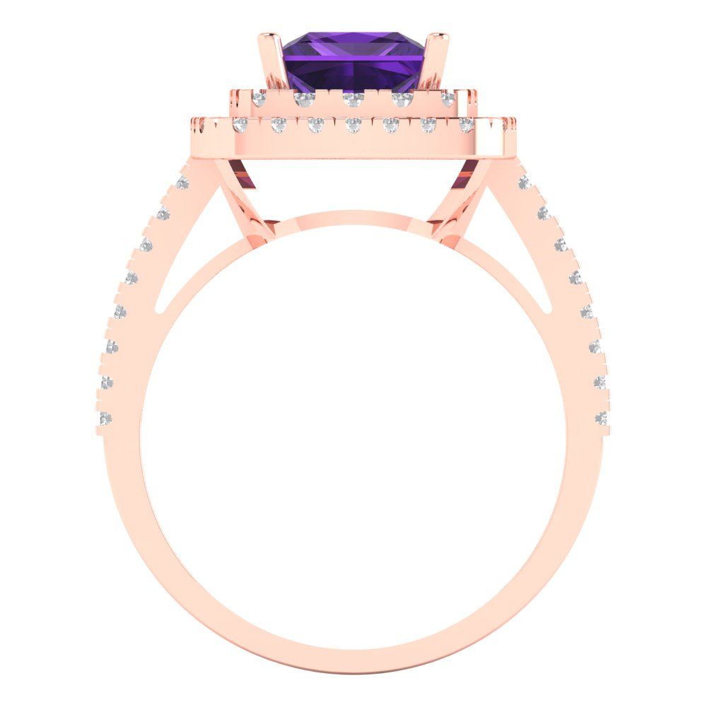 2.07 cttw Natural Amethyst Hidden Halo Engagement Ring - Solid Rose Gold (VVS1, Princess Cut,6.5mm)