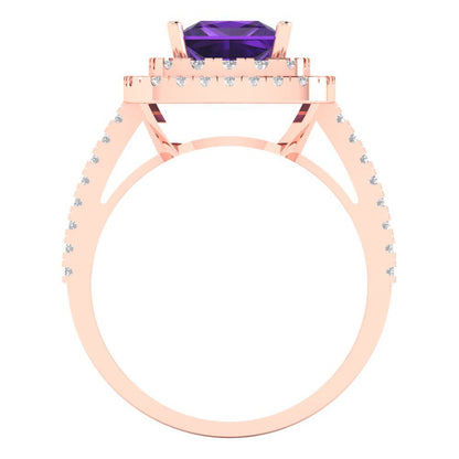 2.07 cttw Natural Amethyst Hidden Halo Engagement Ring - Solid Rose Gold (VVS1, Princess Cut,6.5mm)