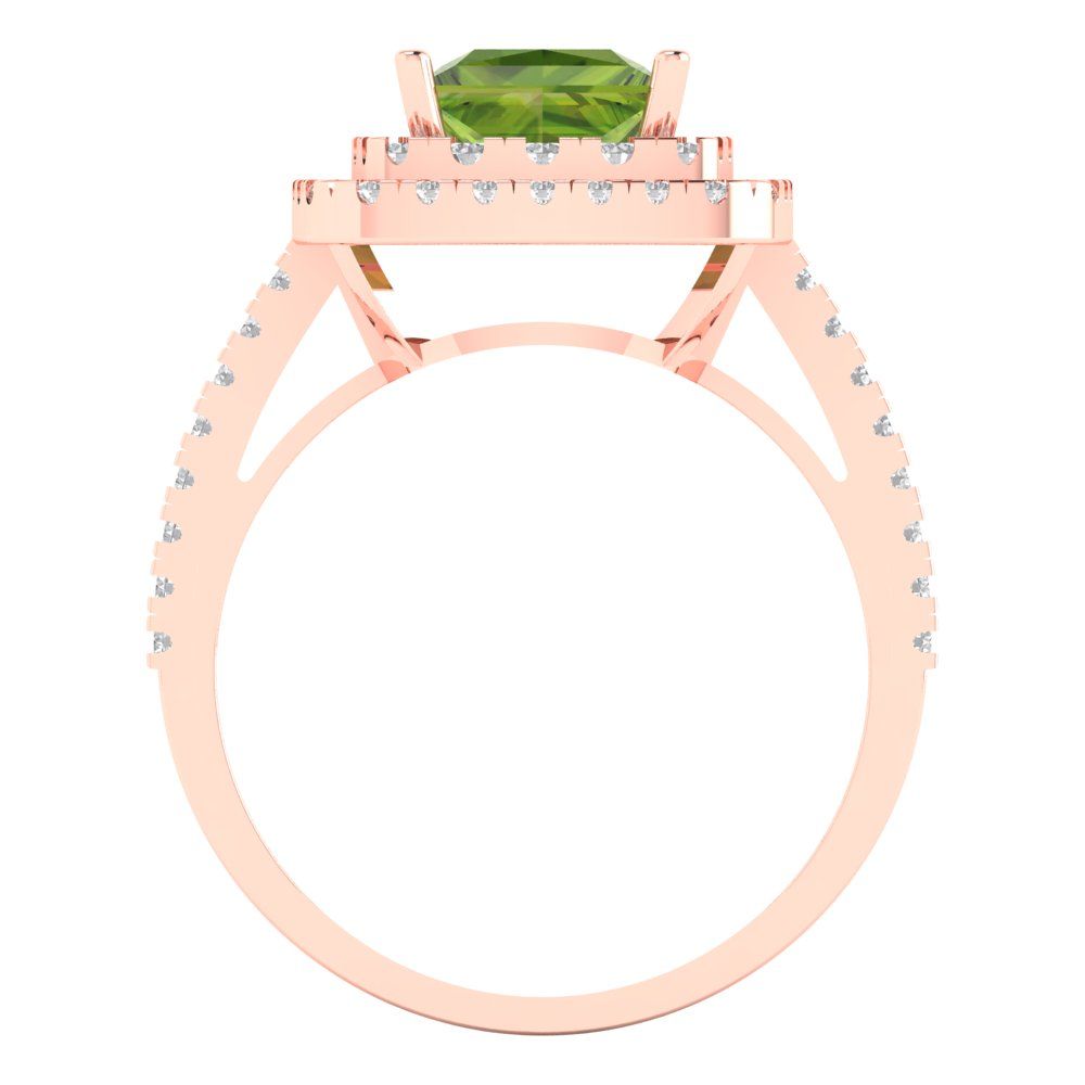 2.07 cttw Natural Peridot Hidden Halo Engagement Ring - Solid Rose Gold (VVS1, Princess Cut,6.5mm)