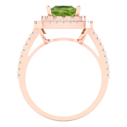 2.07 cttw Natural Peridot Hidden Halo Engagement Ring - Solid Rose Gold (VVS1, Princess Cut,6.5mm)