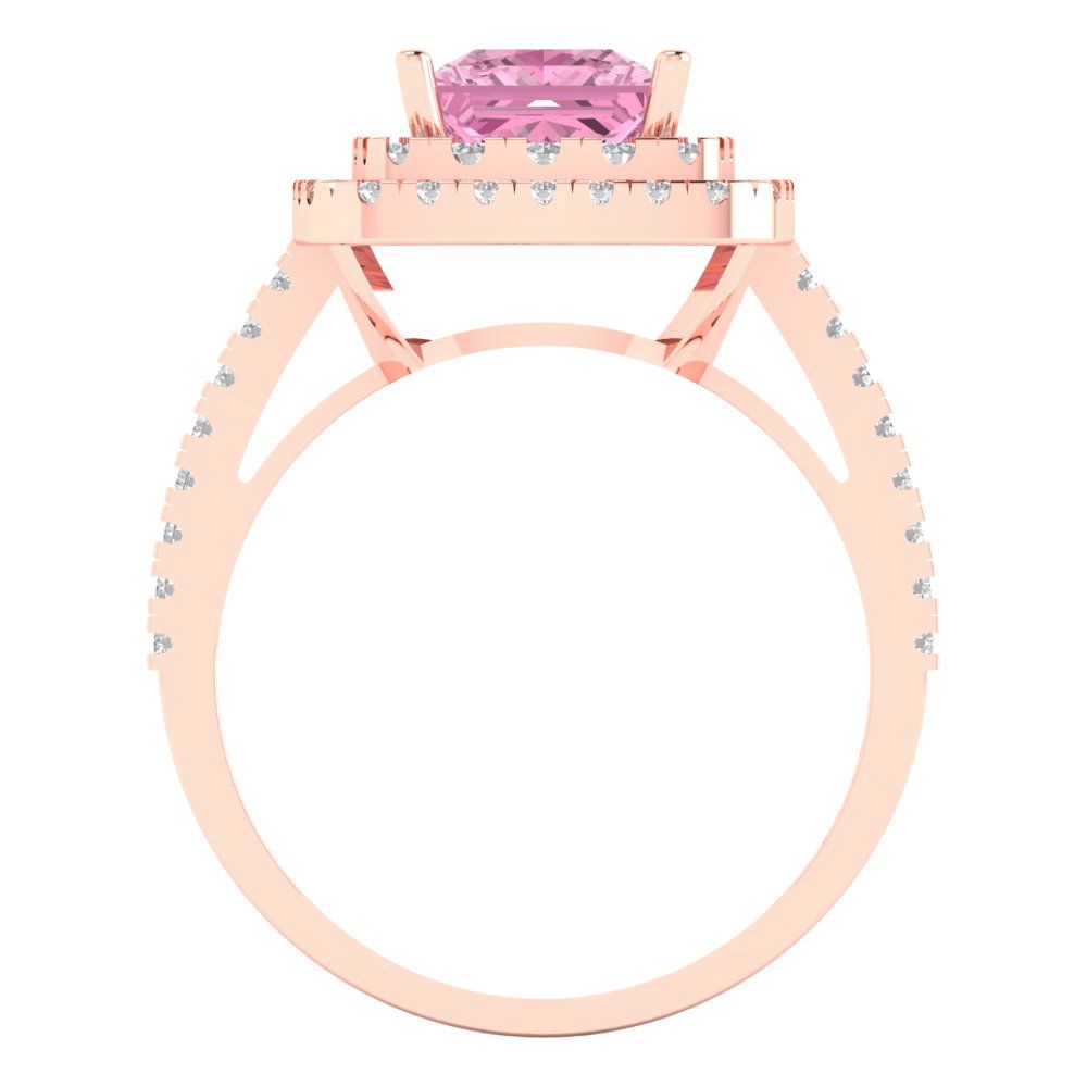 2.07 cttw Zirconia Simulated Pink Diamond Hidden Halo Engagement Ring - Solid Rose Gold (VVS1, Princess Cut,6.5mm)