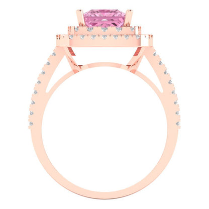 2.07 cttw Zirconia Simulated Pink Diamond Hidden Halo Engagement Ring - Solid Rose Gold (VVS1, Princess Cut,6.5mm)