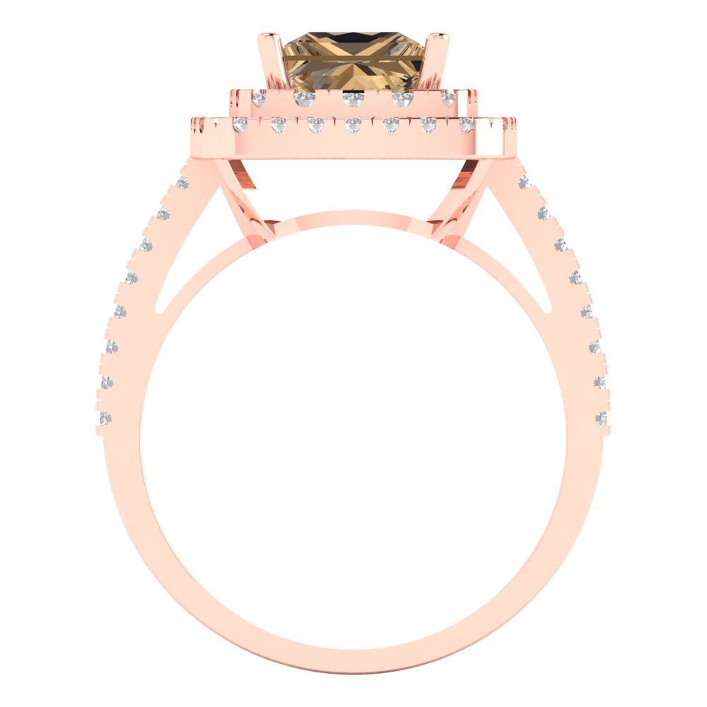 2.07 cttw Zirconia Simulated Champagne Diamond Hidden Halo Engagement Ring - Solid Rose Gold (VVS1, Princess Cut,6.5mm)