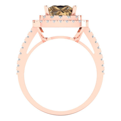 2.07 cttw Zirconia Simulated Champagne Diamond Hidden Halo Engagement Ring - Solid Rose Gold (VVS1, Princess Cut,6.5mm)