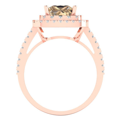 2.07 cttw Yellow Moissanite Hidden Halo Engagement Ring - Solid Rose Gold (VVS1, Princess Cut,6.5mm)