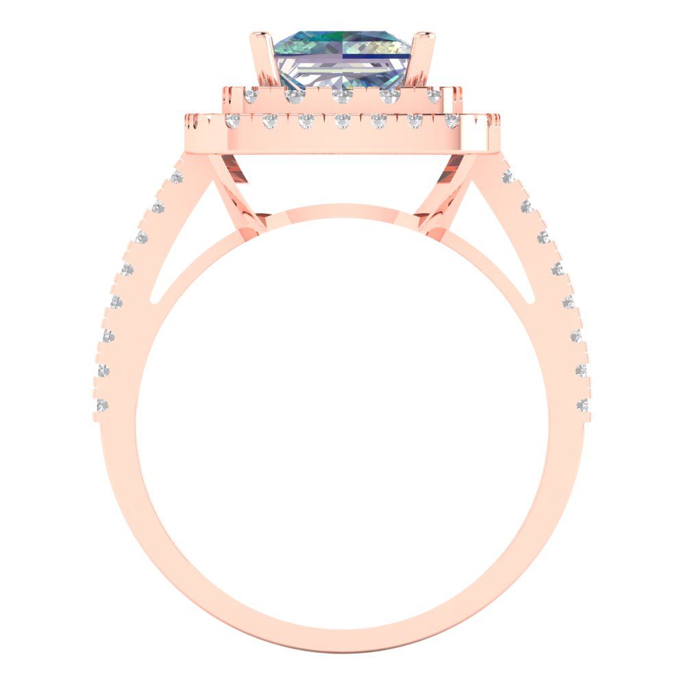 2.07 cttw Blue Moissanite Hidden Halo Engagement Ring - Solid Rose Gold (VVS1, Princess Cut,6.5mm)