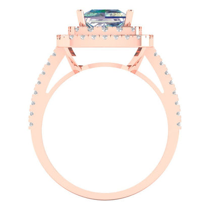 2.07 cttw Blue Moissanite Hidden Halo Engagement Ring - Solid Rose Gold (VVS1, Princess Cut,6.5mm)