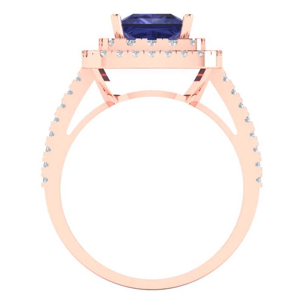 2.07 cttw Simulated Tanzanite Hidden Halo Engagement Ring - Solid Rose Gold (VVS1, Princess Cut,6.5mm)