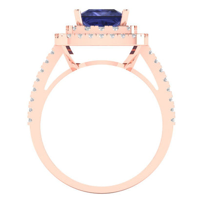 2.07 cttw Simulated Tanzanite Hidden Halo Engagement Ring - Solid Rose Gold (VVS1, Princess Cut,6.5mm)