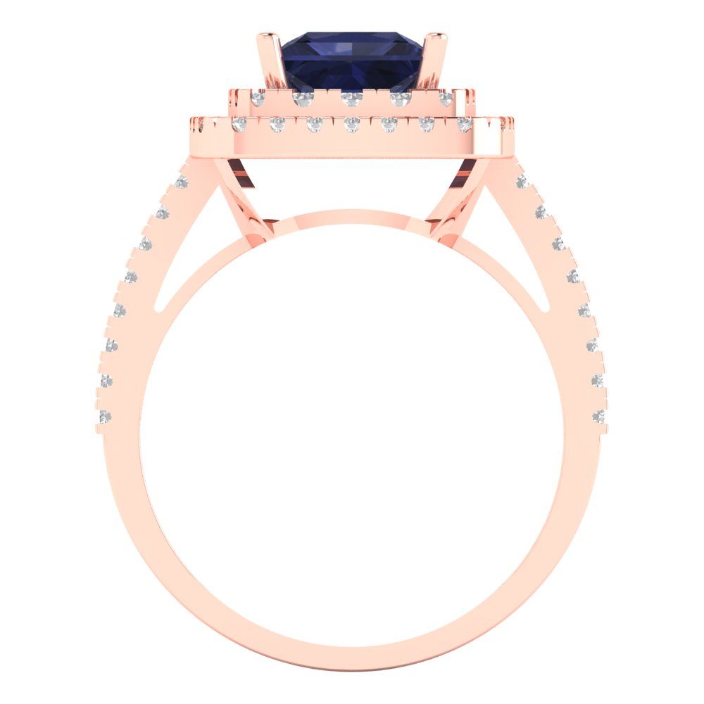 2.07 cttw Simulated Blue Sapphire Hidden Halo Engagement Ring - Solid Rose Gold (VVS1, Princess Cut,6.5mm)