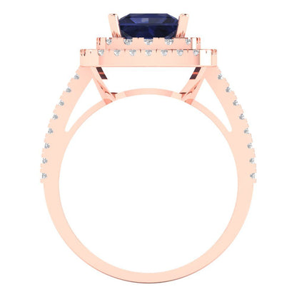 2.07 cttw Simulated Blue Sapphire Hidden Halo Engagement Ring - Solid Rose Gold (VVS1, Princess Cut,6.5mm)