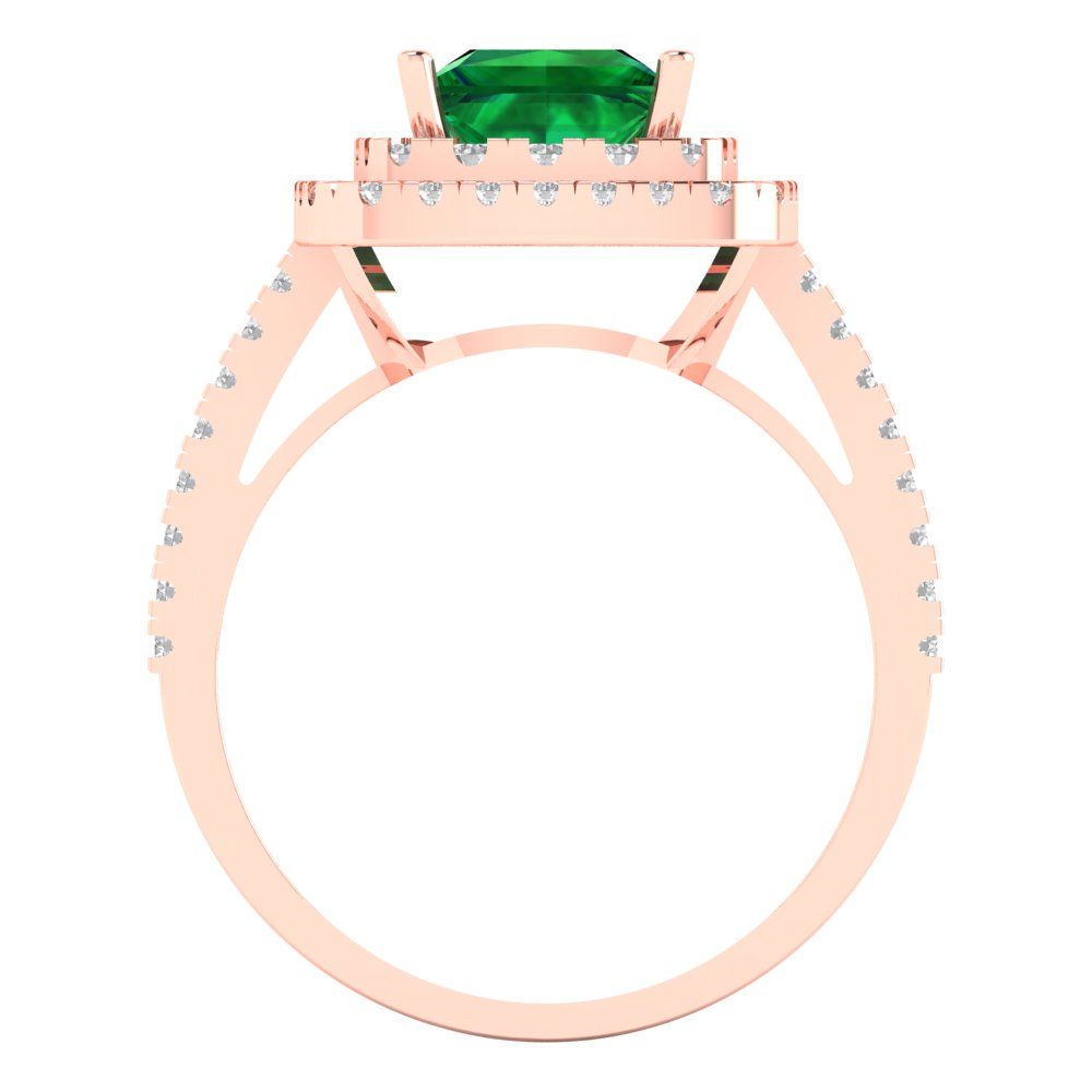 2.07 cttw Simulated Emerald Hidden Halo Engagement Ring - Solid Rose Gold (VVS1, Princess Cut,6.5mm)