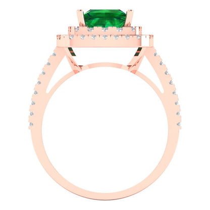 2.07 cttw Simulated Emerald Hidden Halo Engagement Ring - Solid Rose Gold (VVS1, Princess Cut,6.5mm)