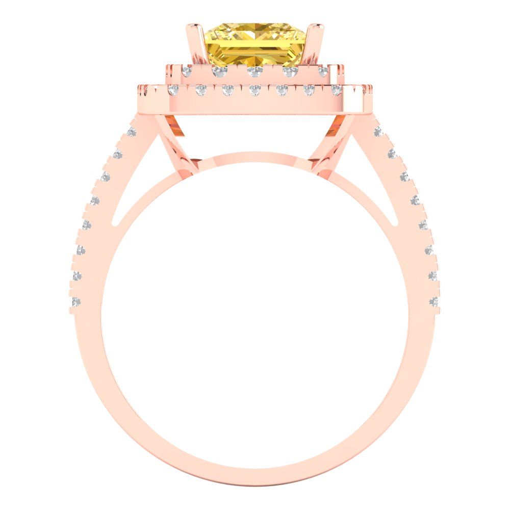 2.07 cttw Zirconia Simulated Yellow Diamond Hidden Halo Engagement Ring - Solid Rose Gold (VVS1, Princess Cut,6.5mm)