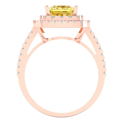 2.07 cttw Zirconia Simulated Yellow Diamond Hidden Halo Engagement Ring - Solid Rose Gold (VVS1, Princess Cut,6.5mm)