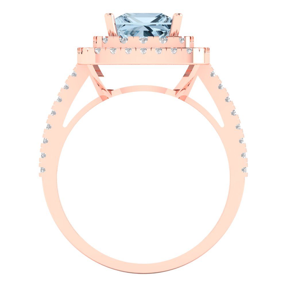 2.07 cttw Zirconia Simulated Blue Diamond Hidden Halo Engagement Ring - Solid Rose Gold (VVS1, Princess Cut,6.5mm)