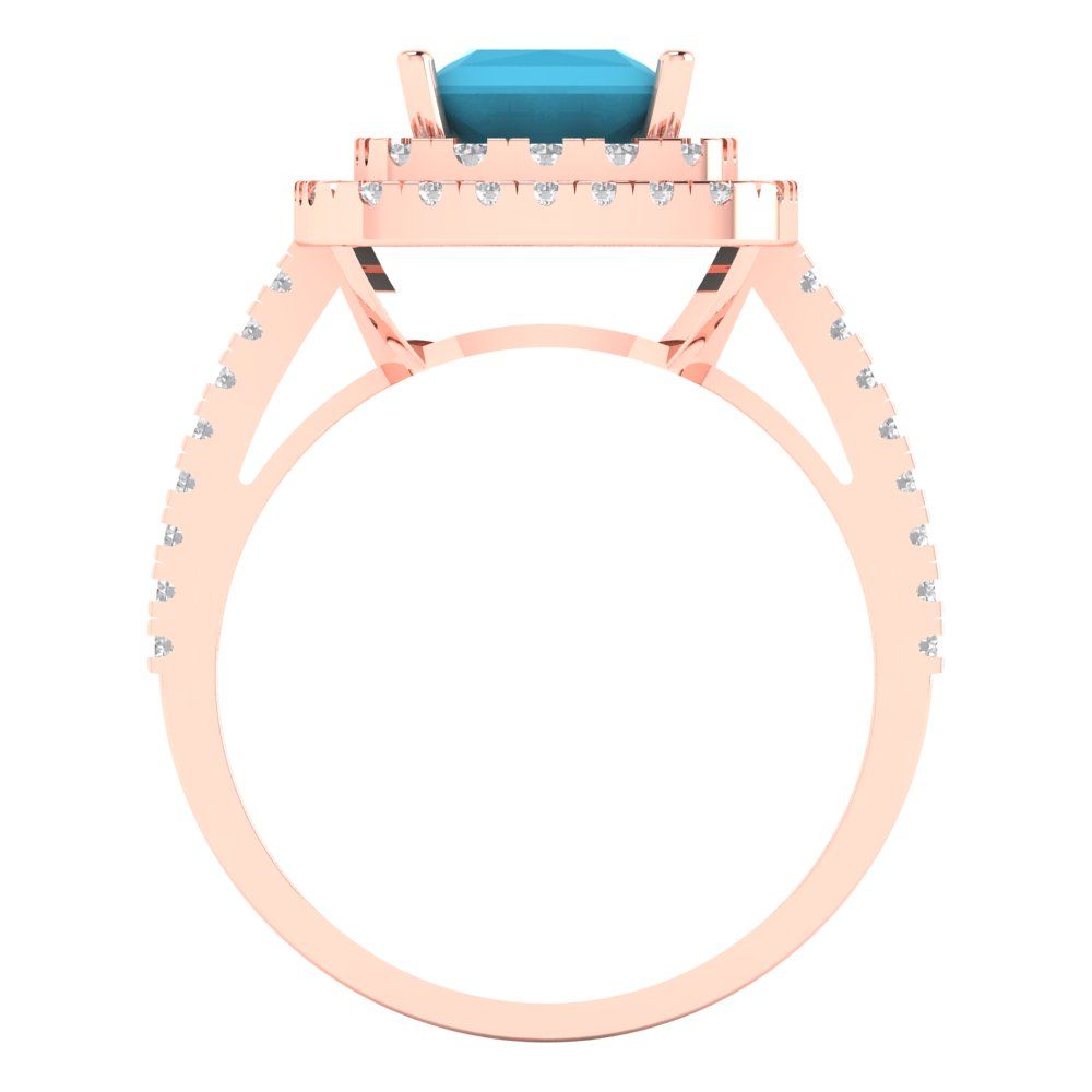 2.07 cttw Simulated Turquoise Hidden Halo Engagement Ring - Solid Rose Gold (VVS1, Princess Cut,6.5mm)