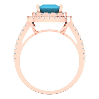 2.07 cttw Simulated Turquoise Hidden Halo Engagement Ring - Solid Rose Gold (VVS1, Princess Cut,6.5mm)