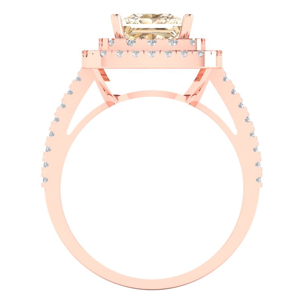 2.07 cttw Natural Morganite Hidden Halo Engagement Ring - Solid Rose Gold (VVS1, Princess Cut,6.5mm)