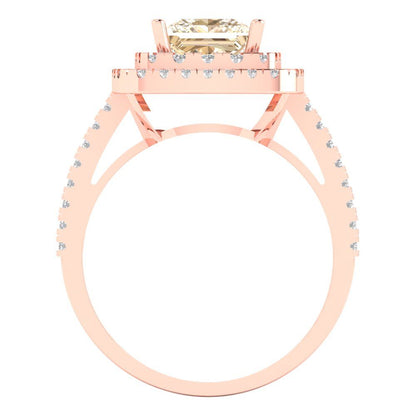 2.07 cttw Natural Morganite Hidden Halo Engagement Ring - Solid Rose Gold (VVS1, Princess Cut,6.5mm)