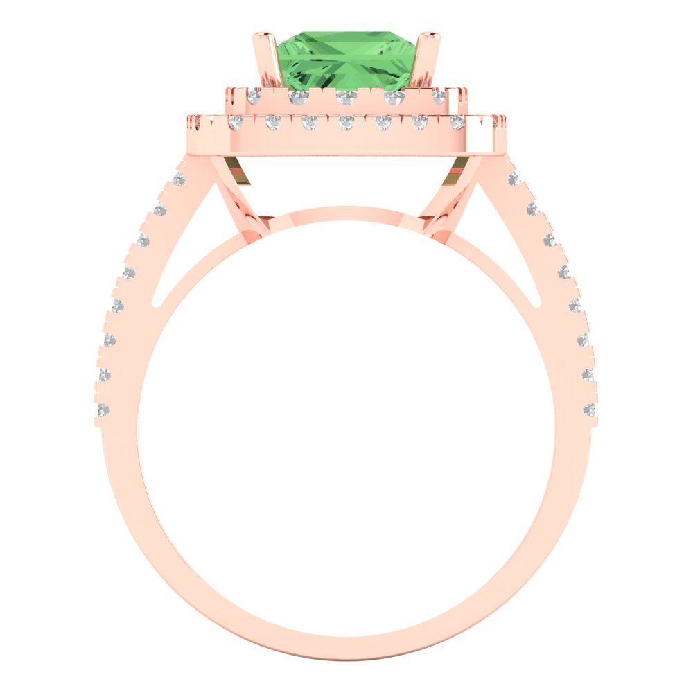 2.07 cttw Zirconia Simulated Green Diamond Hidden Halo Engagement Ring - Solid Rose Gold (VVS1, Princess Cut,6.5mm)