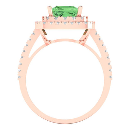 2.07 cttw Zirconia Simulated Green Diamond Hidden Halo Engagement Ring - Solid Rose Gold (VVS1, Princess Cut,6.5mm)