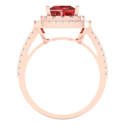 2.07 cttw Natural Garnet Hidden Halo Engagement Ring - Solid Rose Gold (VVS1, Princess Cut,6.5mm)