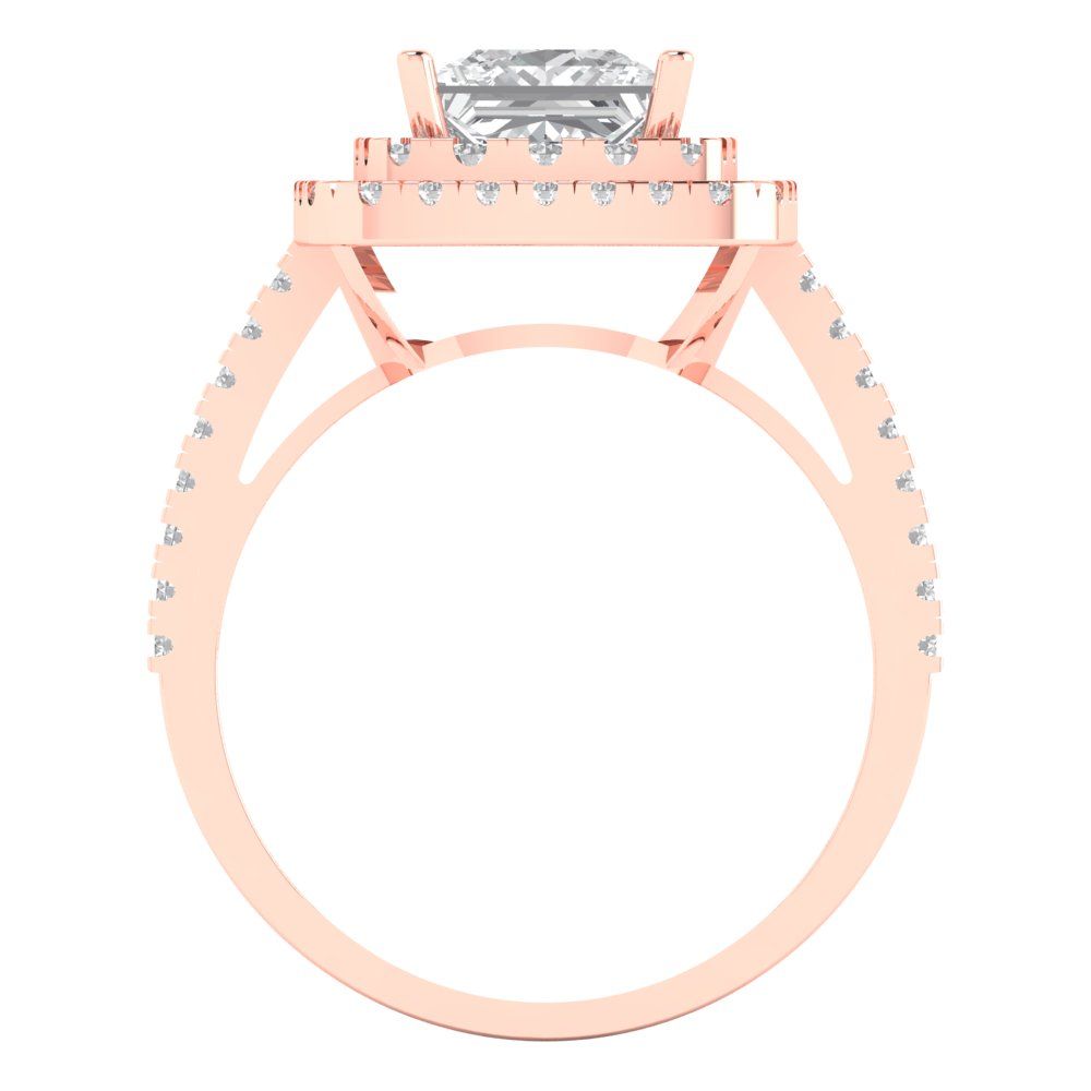 2.07 cttw Zirconia Simulated Diamond Hidden Halo Engagement Ring - Solid Rose Gold (VVS1, Princess Cut,6.5mm)