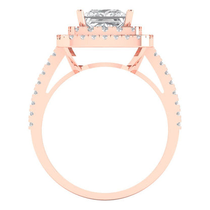2.07 cttw Zirconia Simulated Diamond Hidden Halo Engagement Ring - Solid Rose Gold (VVS1, Princess Cut,6.5mm)