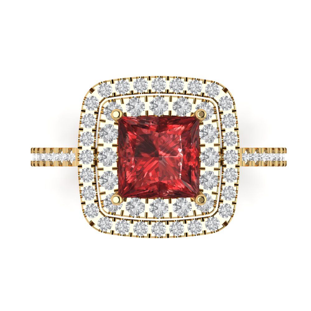 2.07 cttw Natural Garnet Hidden Halo Engagement Ring - Solid Yellow Gold (VVS1, Princess Cut,6.5mm)